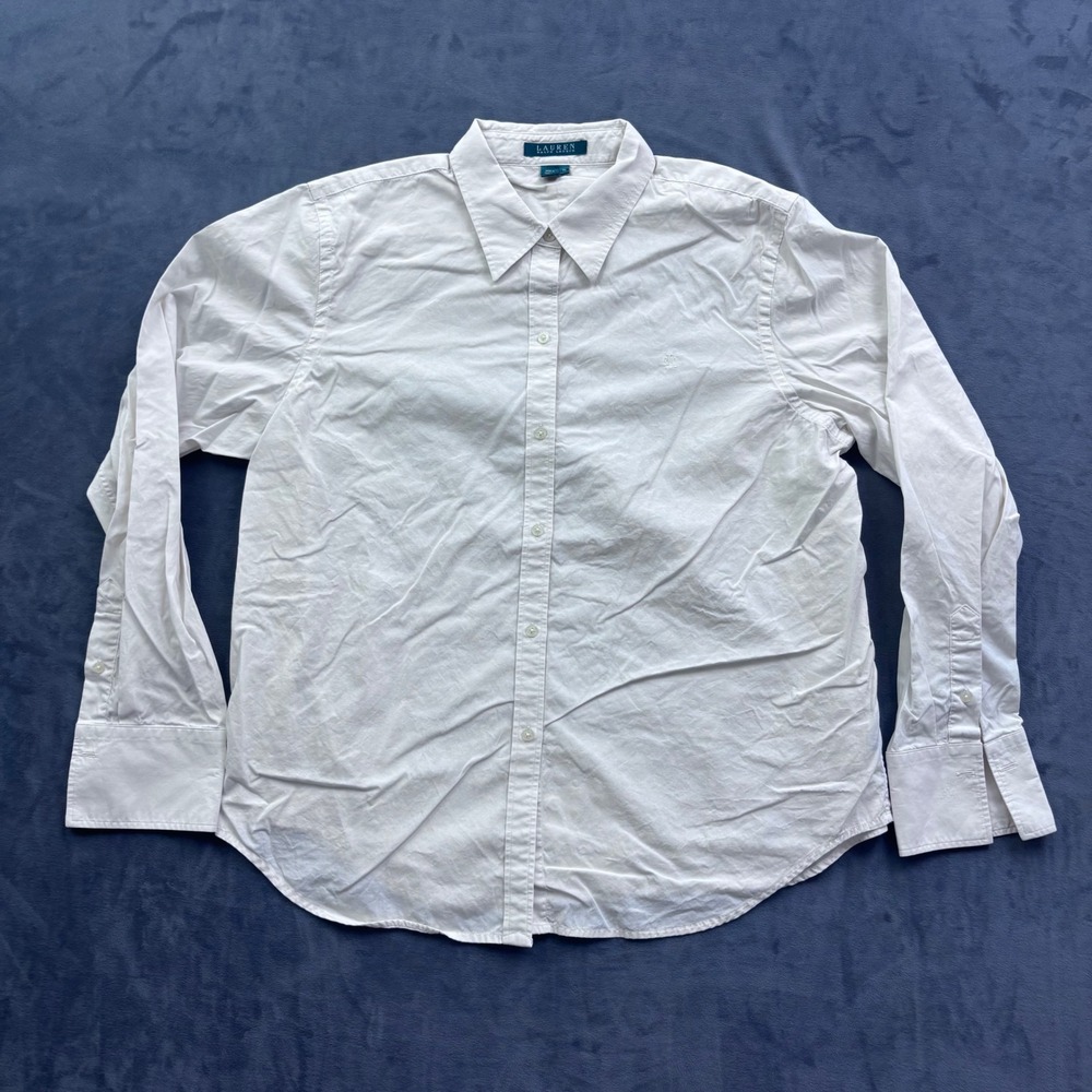 Lauren Ralph Lauren Womens XL Off White Cotton Button Down Shirt Long Sleeve RL